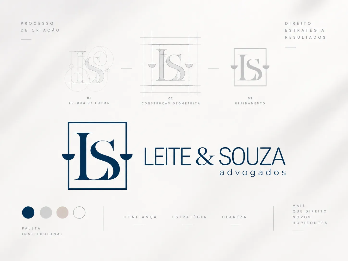 Processo de criação e refinamento do logotipo da Leite & Souza Advocacia